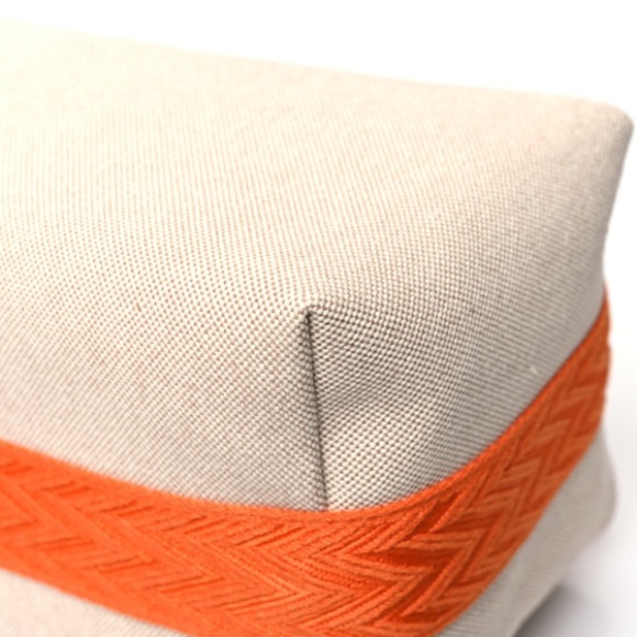 New HERMES Canvas Large Bride-A-Brac Pouch Case Natural Orange - Picture 7 of 11